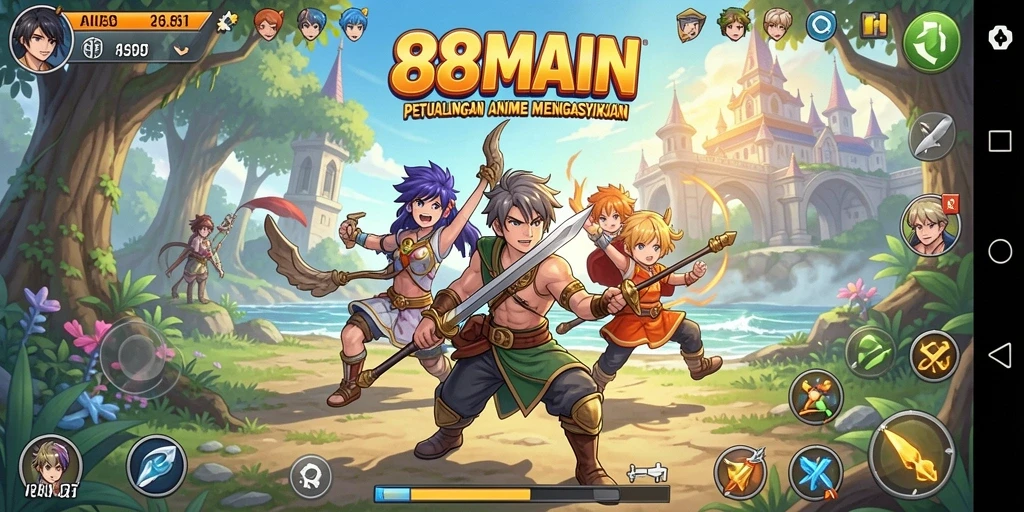 Screenshot gameplay 88MAIN menampilkan karakter Anime yang dinamis.