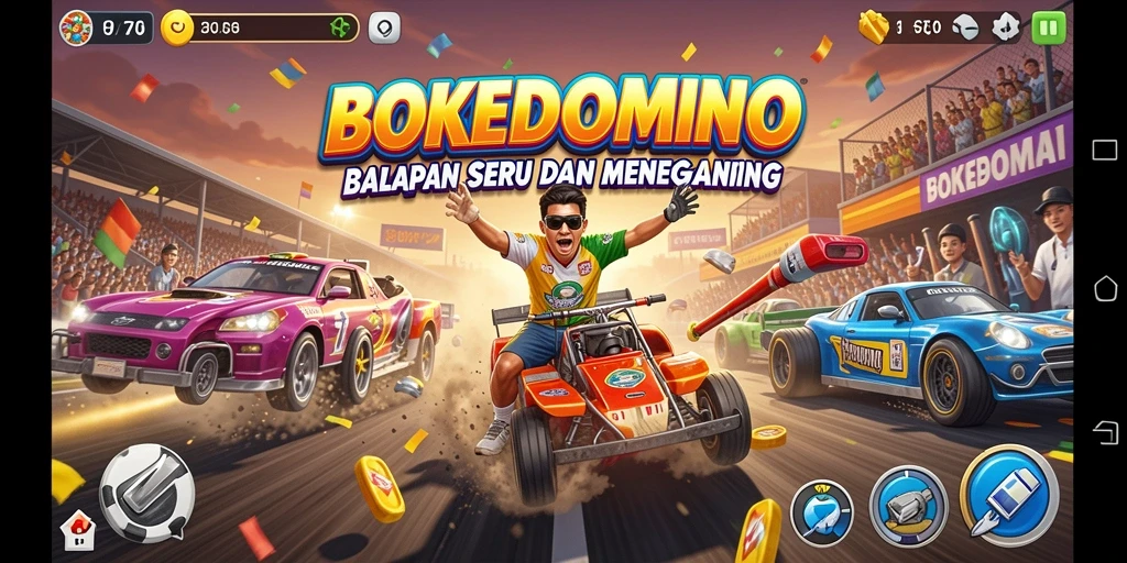 Gameplay balapan seru dan penuh aksi di BOKEDOMINO.