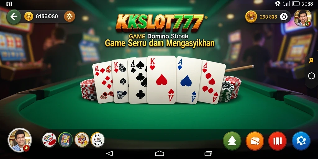 Screenshot KKSLOT777 menampilkan permainan Domino yang seru dan interaktif.