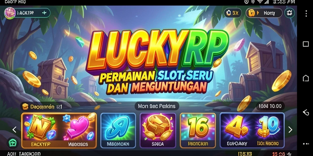 Screenshot gameplay LUCKYRP menampilkan gulungan slot yang penuh warna.