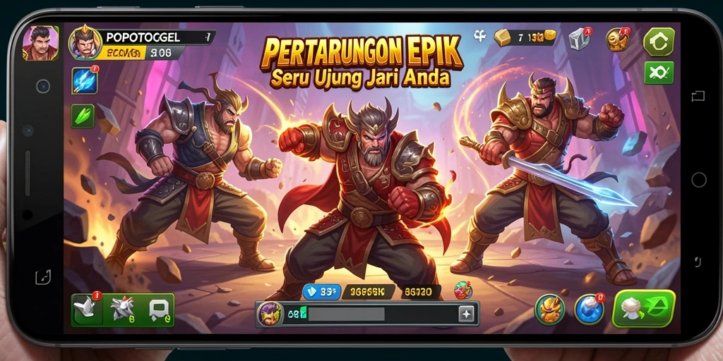 Tampilan gameplay seru dari POPOTOGEL dengan karakter bertarung di arena.